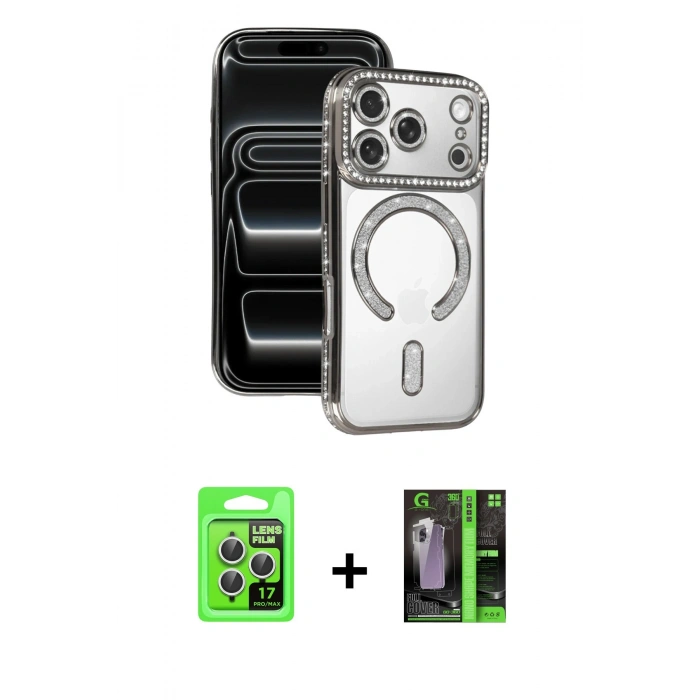 MARSİLYAN™- iPhone 17 Pro Kılıf Zirve Doku Prime - Siyah 360 Mat Full Body Arka Koruyucu + Raze Metal Kamera Lens - GS