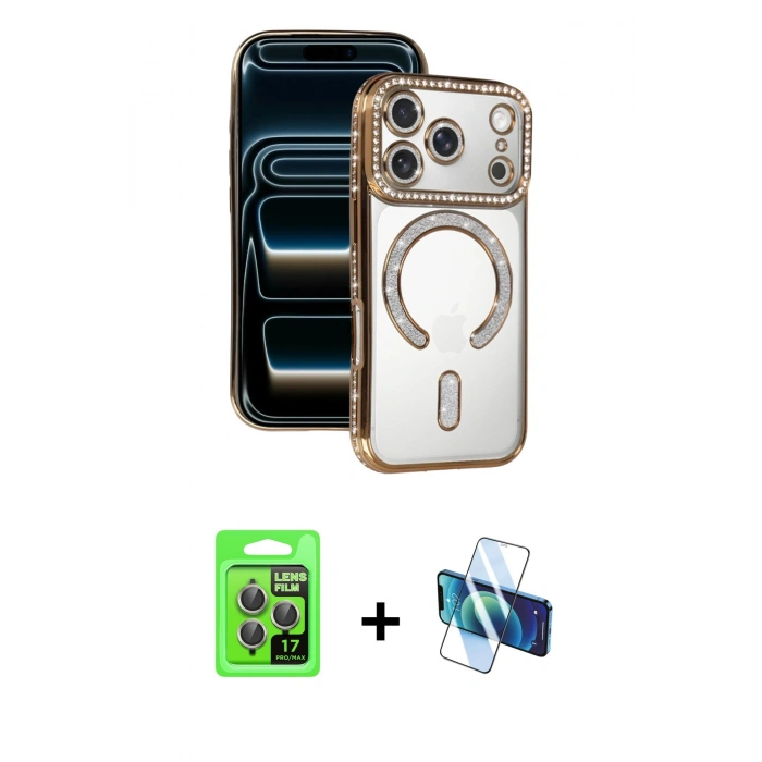 MARSİLYAN™- iPhone 17 Pro Kılıf Zirve Doku Prime - Siyah 3D Antistatik Seramik Nano Ekran Koruyucu + Raze Metal Kamera Lens - GI