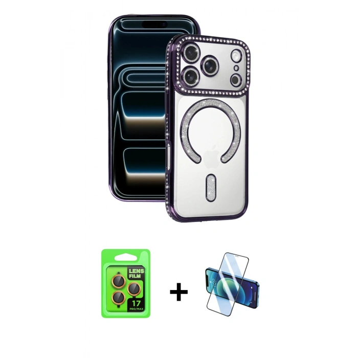 MARSİLYAN™- iPhone 17 Pro Kılıf Zirve Doku Prime - Siyah 3D Antistatik Seramik Nano Ekran Koruyucu + Raze Metal Kamera Lens - TU