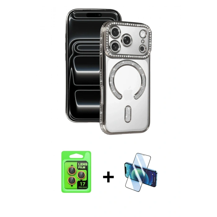 MARSİLYAN™- iPhone 17 Pro Kılıf Zirve Doku Prime - Siyah 3D Antistatik Seramik Nano Ekran Koruyucu + Raze Metal Kamera Lens - TU
