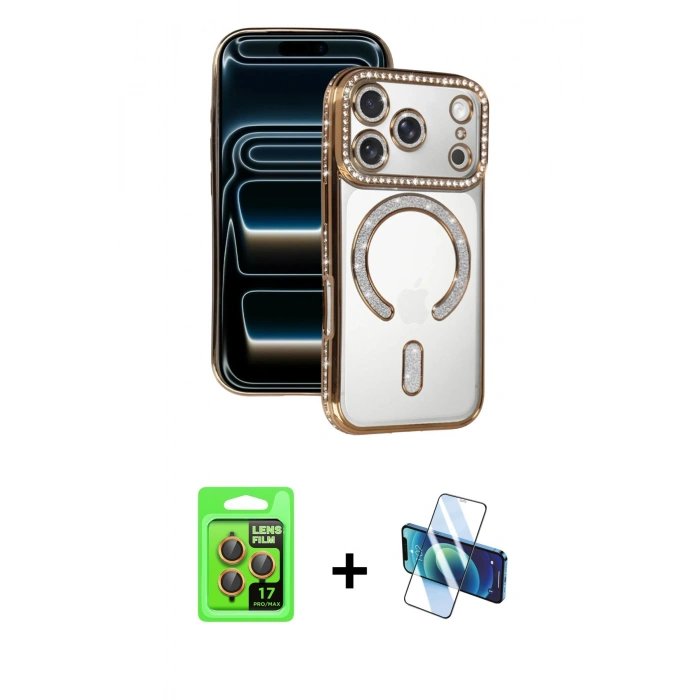 MARSİLYAN™- iPhone 17 Pro Kılıf Zirve Doku Prime - Siyah 3D Antistatik Seramik Nano Ekran Koruyucu + Raze Metal Kamera Lens - TU