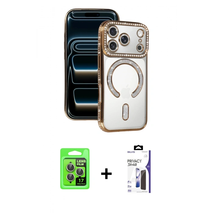 MARSİLYAN™- iPhone 17 Pro Kılıf Zirve Doku Prime - Siyah Bilvis 3X AR Hayalet Cam Ekran Koruyucu + Raze Metal Kamera Lens - GI