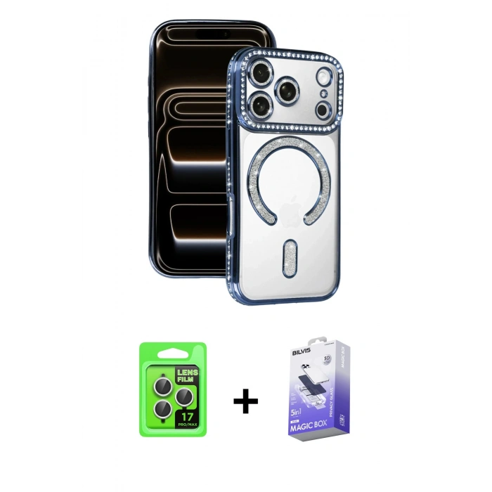MARSİLYAN™- iPhone 17 Pro Kılıf Zirve Doku Prime - Siyah Bilvis 5in1 5D Magic Hayalet Cam Ekran Koruyucu + Raze Metal Kamera Lens - GS