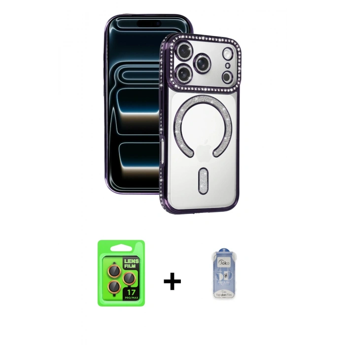 MARSİLYAN™- iPhone 17 Pro Kılıf Zirve Doku Prime - Siyah Joko Magic 5D Cam + Raze Metal Kamera Lens - TU
