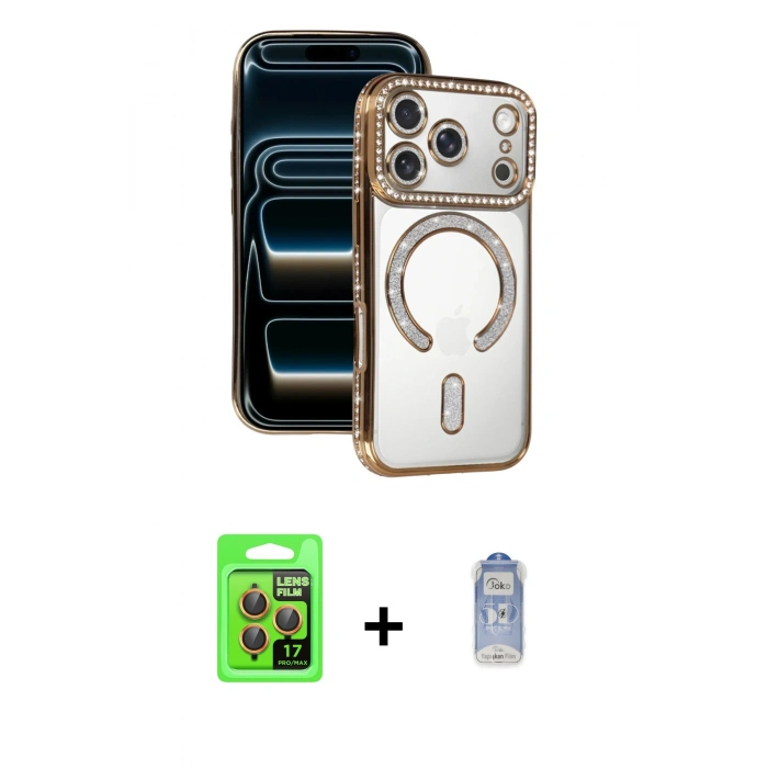 MARSİLYAN™- iPhone 17 Pro Kılıf Zirve Doku Prime - Siyah Joko Magic 5D Cam + Raze Metal Kamera Lens - TU