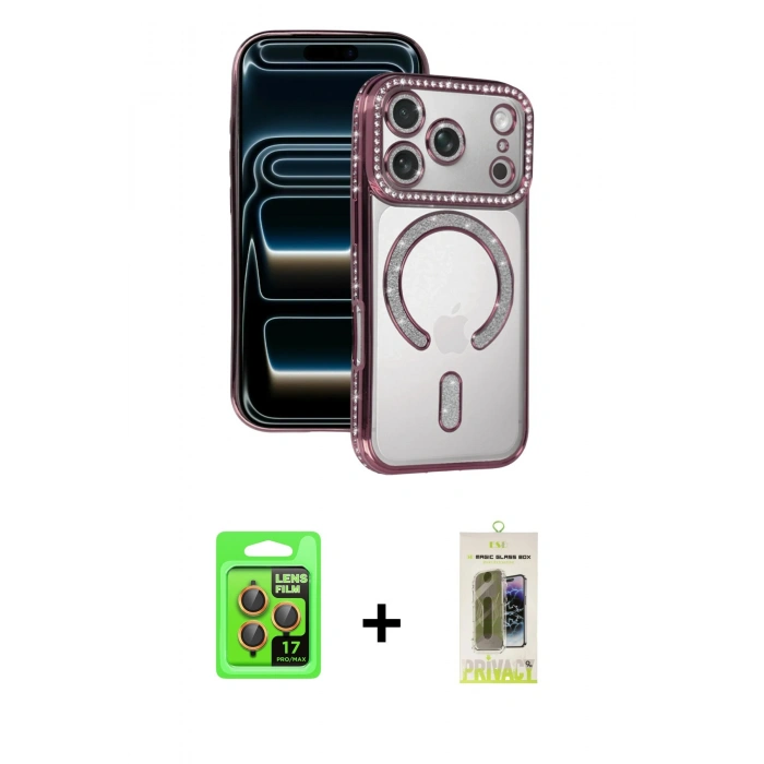MARSİLYAN™- iPhone 17 Pro Kılıf Zirve Doku Prime - Siyah Joko Magic 5D Hayalet Cam + Raze Metal Kamera Lens - TU