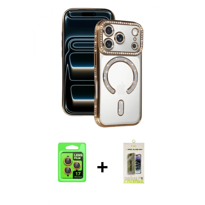 MARSİLYAN™- iPhone 17 Pro Kılıf Zirve Doku Prime - Siyah Joko Magic 5D Hayalet Cam + Raze Metal Kamera Lens - TU