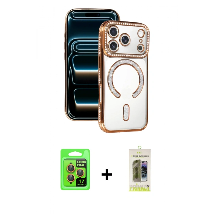 MARSİLYAN™- iPhone 17 Pro Kılıf Zirve Doku Prime - Siyah Joko Magic 5D Hayalet Cam + Raze Metal Kamera Lens - TU
