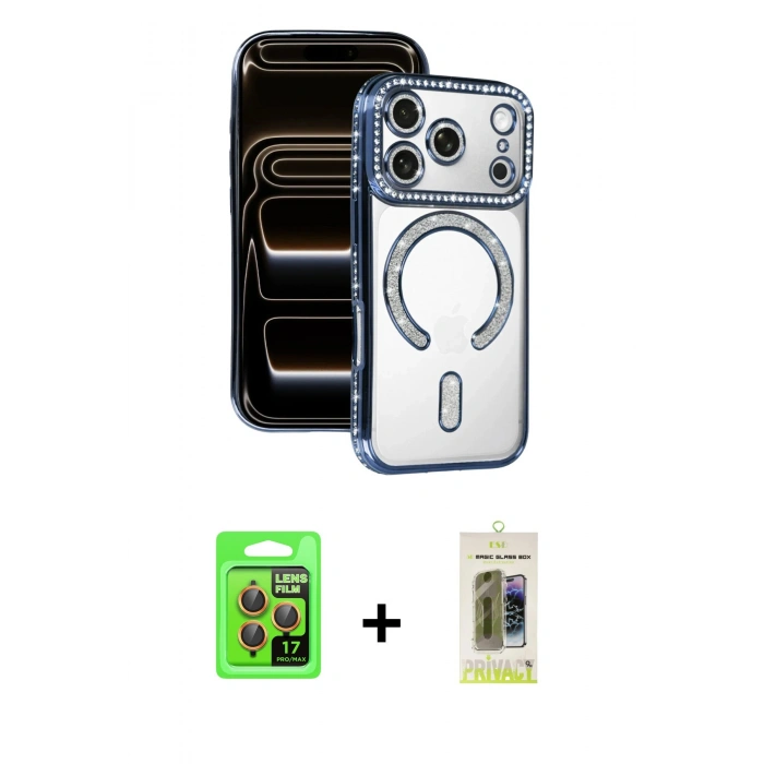 MARSİLYAN™- iPhone 17 Pro Kılıf Zirve Doku Prime - Siyah Joko Magic 5D Hayalet Cam + Raze Metal Kamera Lens - TU