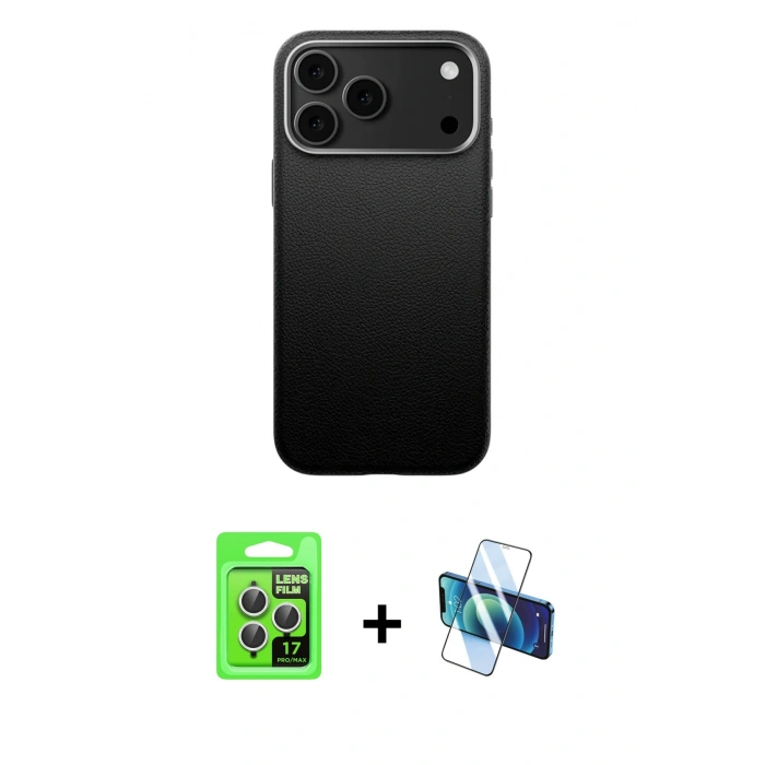 MARSİLYAN™- iPhone 17 Pro Kılıf Zirve Modern Prime - Siyah 3D Antistatik Seramik Nano Ekran Koruyucu + Raze Metal Kamera Lens - GS