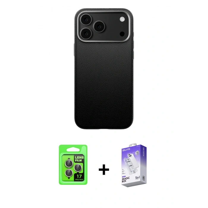 MARSİLYAN™- iPhone 17 Pro Kılıf Zirve Modern Prime - Siyah Bilvis 5in1 3D Magic Cam Ekran Koruyucu + Raze Metal Kamera Lens - GI