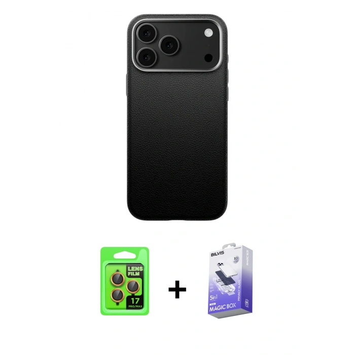 MARSİLYAN™- iPhone 17 Pro Kılıf Zirve Modern Prime - Siyah Bilvis 5in1 5D Magic Hayalet Cam Ekran Koruyucu + Raze Metal Kamera Lens - TU