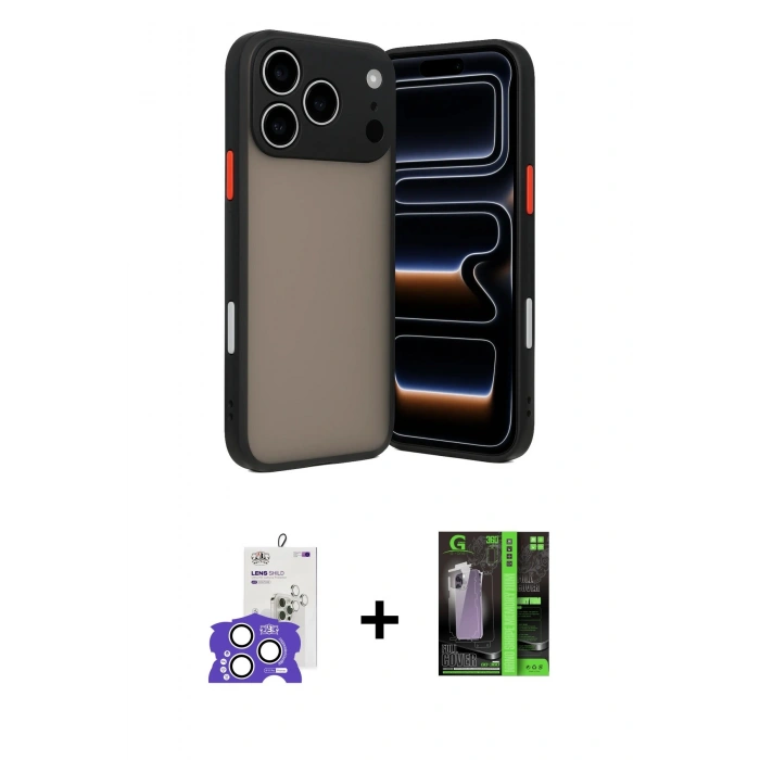 MARSİLYAN™- iPhone 17 Pro Max Kılıf Ahenk Çizgi Serisi - Şeffaf 360 Full Body Arka Koruyucu + Bilvis Titan Kamera Lens - GS