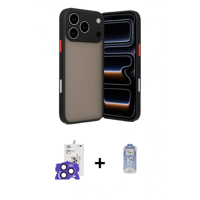 MARSİLYAN™- iPhone 17 Pro Max Kılıf Ahenk Çizgi Serisi - Siyah Joko Magic 5D Cam + Bilvis Titan Kamera Lens - LT