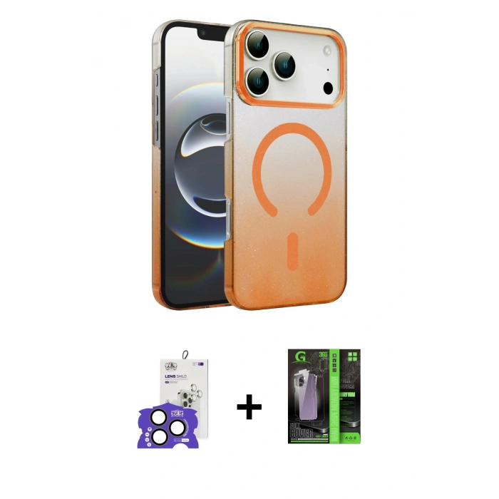 MARSİLYAN™- iPhone 17 Pro Max Kılıf Ahenk Doku Özel Seri - Şeffaf 360 Full Body Arka Koruyucu + Bilvis Titan Kamera Lens - NLGY