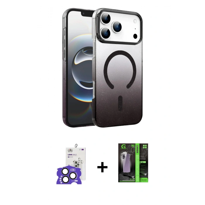 MARSİLYAN™- iPhone 17 Pro Max Kılıf Ahenk Doku Özel Seri - Şeffaf 360 Full Body Arka Koruyucu + Bilvis Titan Kamera Lens - NLGY