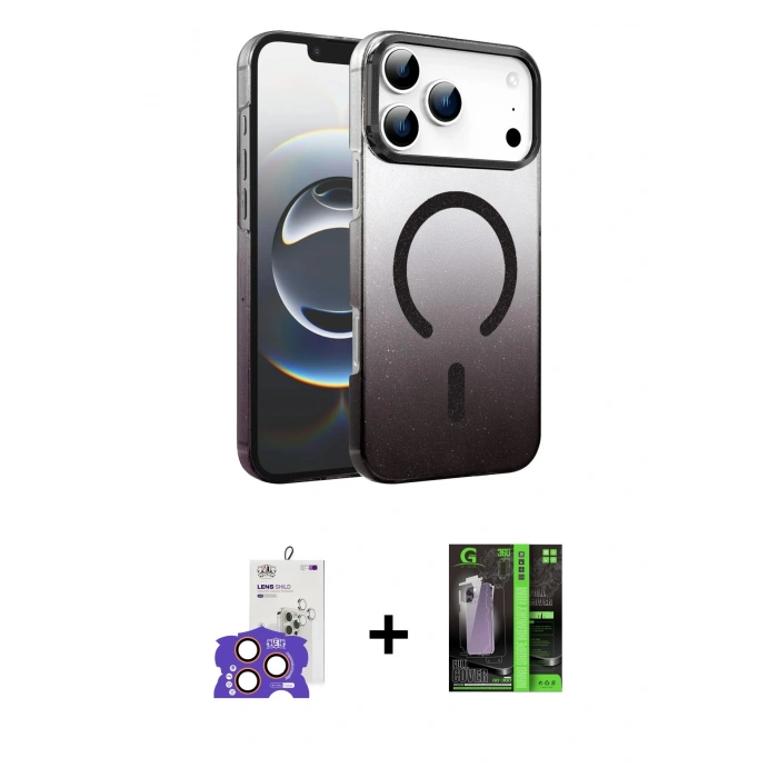 MARSİLYAN™- iPhone 17 Pro Max Kılıf Ahenk Doku Özel Seri - Şeffaf 360 Full Body Arka Koruyucu + Bilvis Titan Kamera Lens - TU