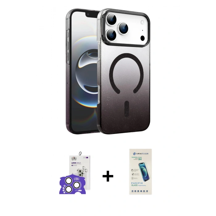 MARSİLYAN™- iPhone 17 Pro Max Kılıf Ahenk Doku Özel Seri - Şeffaf Pasifik Cam Ekran Koruyucu + Bilvis Titan Kamera Lens - GS