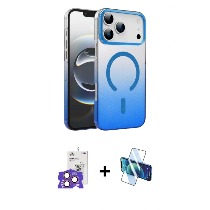MARSİLYAN™- iPhone 17 Pro Max Kılıf Ahenk Doku Özel Seri - Siyah 3D Antistatik Cam Ekran Koruyucu + Bilvis Titan Kamera Lens - TU