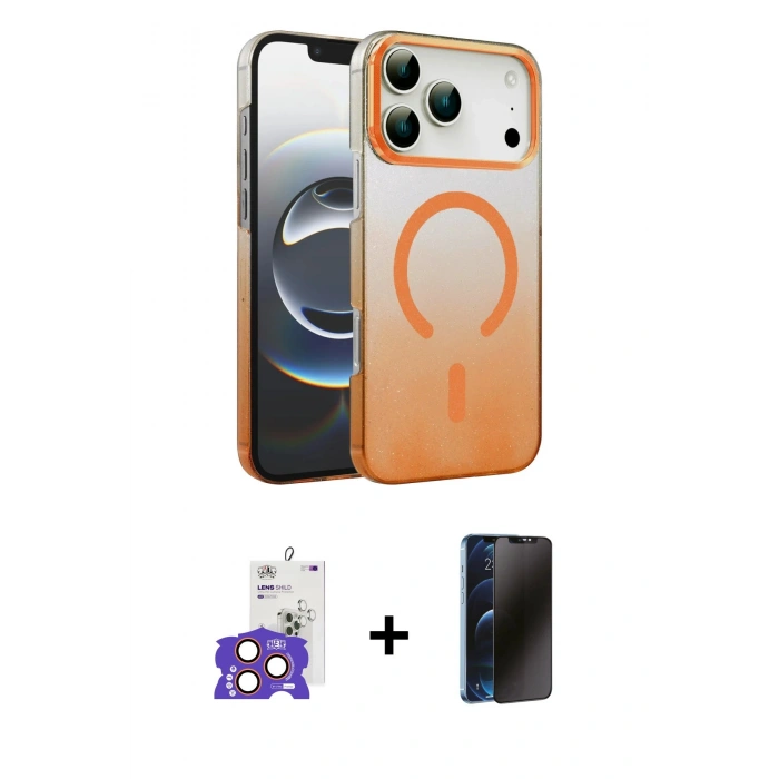 MARSİLYAN™- iPhone 17 Pro Max Kılıf Ahenk Doku Özel Seri - Siyah 3D Antistatik Hayalet Cam Ekran Koruyucu + Bilvis Titan Kamera Lens - TU