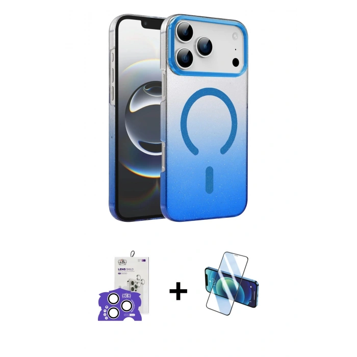 MARSİLYAN™- iPhone 17 Pro Max Kılıf Ahenk Doku Özel Seri - Siyah 3D Antistatik Seramik Nano Ekran Koruyucu + Bilvis Titan Kamera Lens - GS