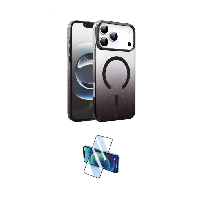 MARSİLYAN™- iPhone 17 Pro Max Kılıf Ahenk Doku Özel Seri - Siyah 3D Antistatik Seramik Nano Ekran Koruyucu