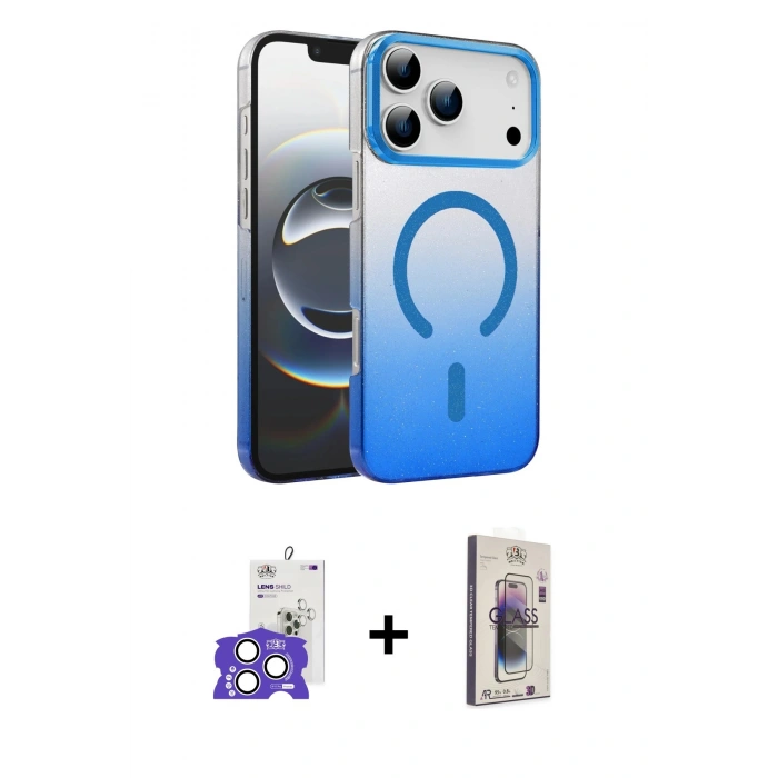 MARSİLYAN™- iPhone 17 Pro Max Kılıf Ahenk Doku Özel Seri - Siyah Bilvis 3D Cam Ekran Koruyucu + Bilvis Titan Kamera Lens - GS