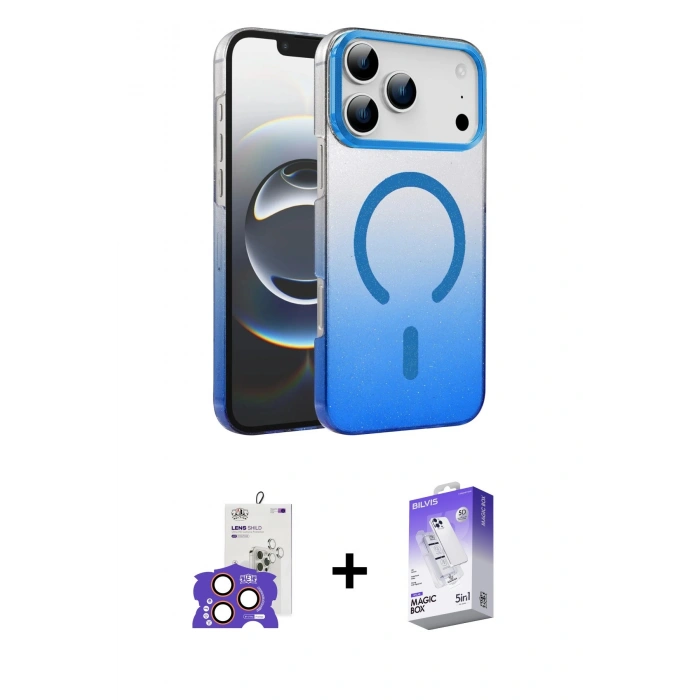 MARSİLYAN™- iPhone 17 Pro Max Kılıf Ahenk Doku Özel Seri - Siyah Bilvis 5in1 3D Magic Cam Ekran Koruyucu + Turuncu Bilvis Titan Kamera Lens