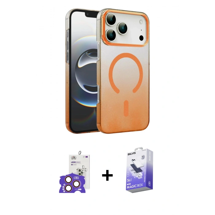 MARSİLYAN™- iPhone 17 Pro Max Kılıf Ahenk Doku Özel Seri - Siyah Bilvis 5in1 5D Magic Hayalet Cam Ekran Koruyucu + Bilvis Titan Kamera Lens - TU