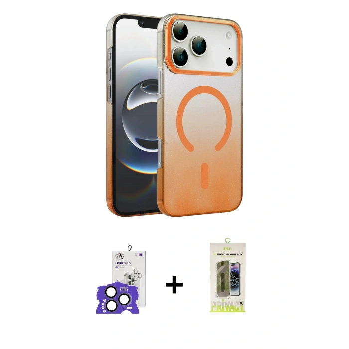 MARSİLYAN™- iPhone 17 Pro Max Kılıf Ahenk Doku Özel Seri - Siyah Joko Magic 5D Hayalet Cam + Bilvis Titan Kamera Lens - NLGY