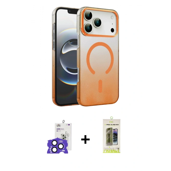 MARSİLYAN™- iPhone 17 Pro Max Kılıf Ahenk Doku Özel Seri - Siyah Joko Magic 5D Hayalet Cam + Bilvis Titan Kamera Lens - LT