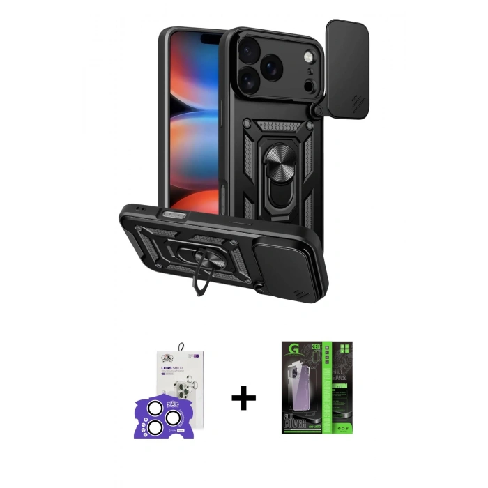 MARSİLYAN™- iPhone 17 Pro Max Kılıf Ahenk Klasik - Şeffaf 360 Full Body Arka Koruyucu + Bilvis Titan Kamera Lens - GS
