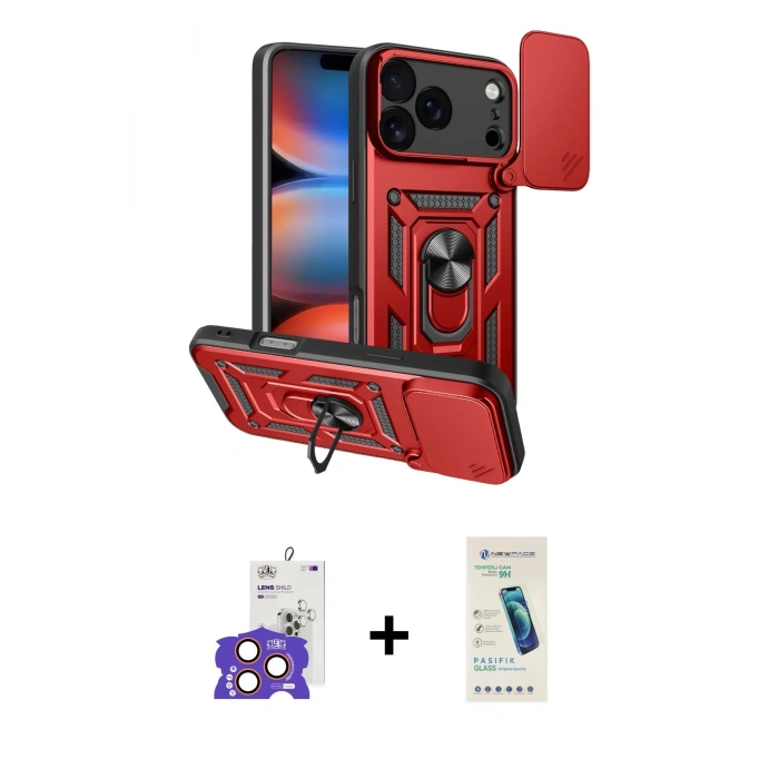 MARSİLYAN™- iPhone 17 Pro Max Kılıf Ahenk Klasik - Şeffaf Pasifik Cam Ekran Koruyucu + Bilvis Titan Kamera Lens - TU