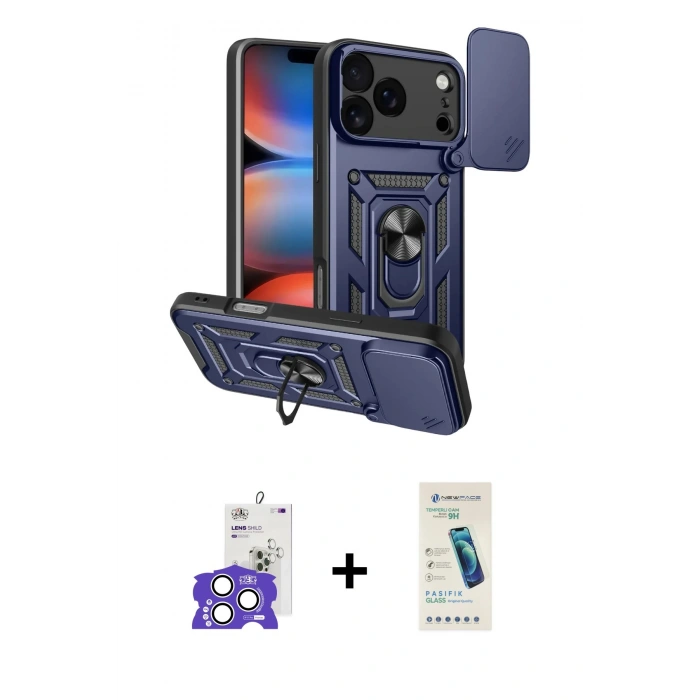 MARSİLYAN™- iPhone 17 Pro Max Kılıf Ahenk Klasik - Şeffaf Pasifik Cam Ekran Koruyucu + Bilvis Titan Kamera Lens - GS