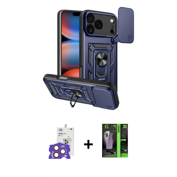 MARSİLYAN™- iPhone 17 Pro Max Kılıf Ahenk Klasik - Siyah 360 Mat Full Body Arka Koruyucu + Bilvis Titan Kamera Lens - TU