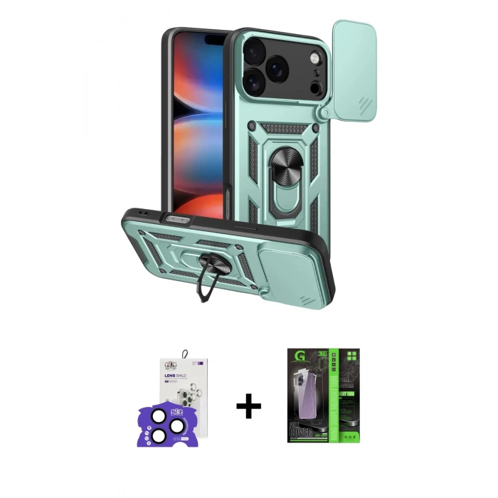 MARSİLYAN™- iPhone 17 Pro Max Kılıf Ahenk Klasik - Siyah 360 Mat Full Body Arka Koruyucu + Bilvis Titan Kamera Lens - LT