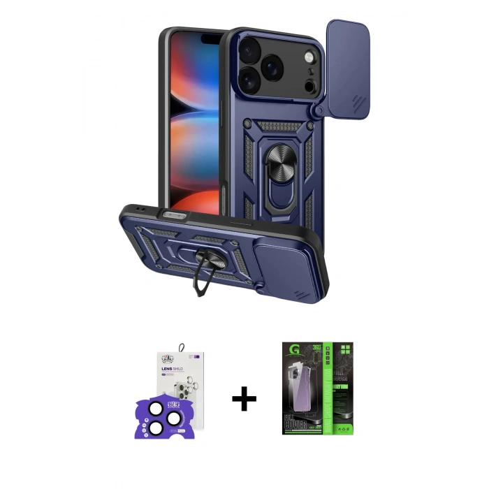 MARSİLYAN™- iPhone 17 Pro Max Kılıf Ahenk Klasik - Siyah 360 Mat Full Body Arka Koruyucu + Bilvis Titan Kamera Lens - LT