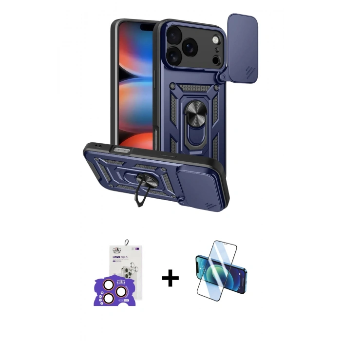 MARSİLYAN™- iPhone 17 Pro Max Kılıf Ahenk Klasik - Siyah 3D Antistatik Cam Ekran Koruyucu + Bilvis Titan Kamera Lens - TU
