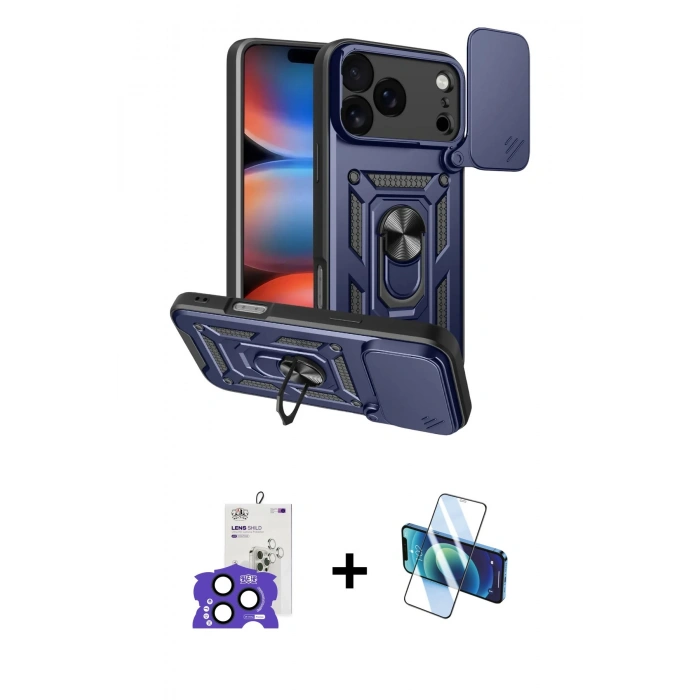 MARSİLYAN™- iPhone 17 Pro Max Kılıf Ahenk Klasik - Siyah 3D Antistatik Cam Ekran Koruyucu + Bilvis Titan Kamera Lens - LT