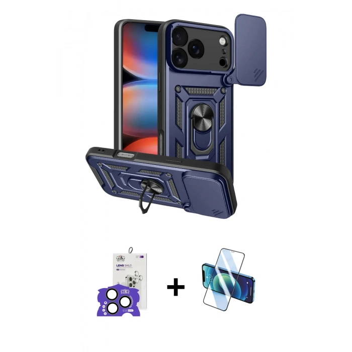 MARSİLYAN™- iPhone 17 Pro Max Kılıf Ahenk Klasik - Siyah 3D Antistatik Cam Ekran Koruyucu + Bilvis Titan Kamera Lens - NLGY