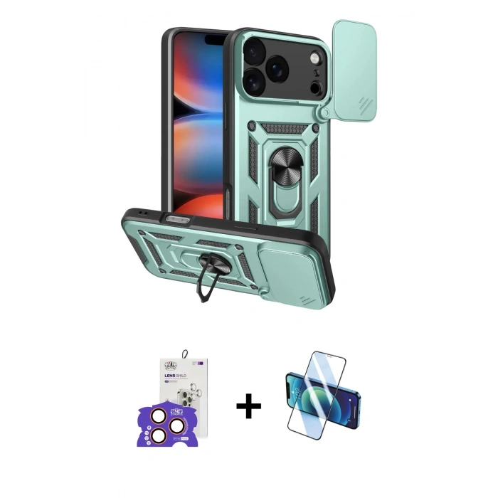 MARSİLYAN™- iPhone 17 Pro Max Kılıf Ahenk Klasik - Siyah 3D Antistatik Seramik Nano Ekran Koruyucu + Bilvis Titan Kamera Lens - TU