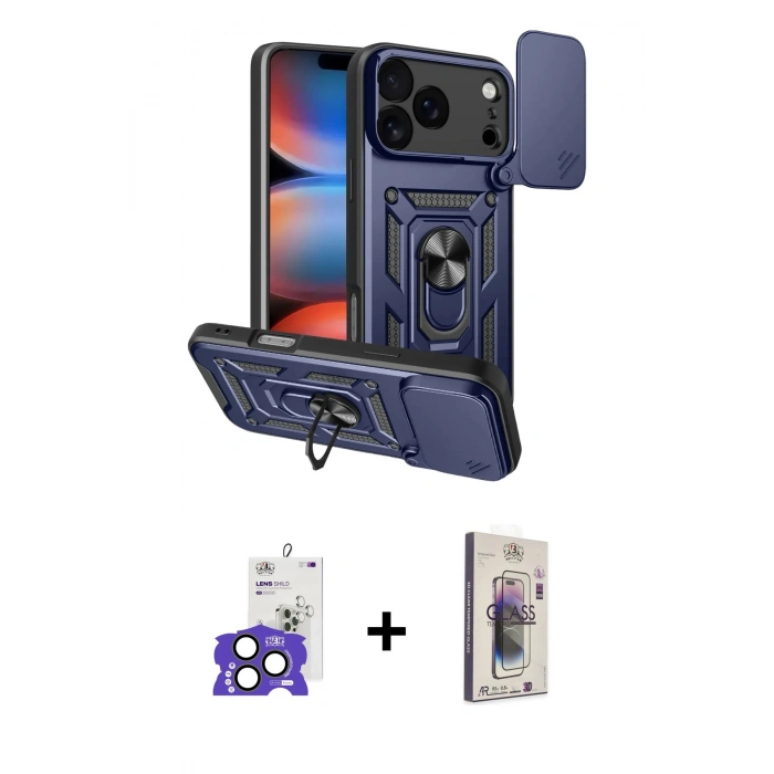 MARSİLYAN™- iPhone 17 Pro Max Kılıf Ahenk Klasik - Siyah Bilvis 3D Cam Ekran Koruyucu + Bilvis Titan Kamera Lens - NLGY