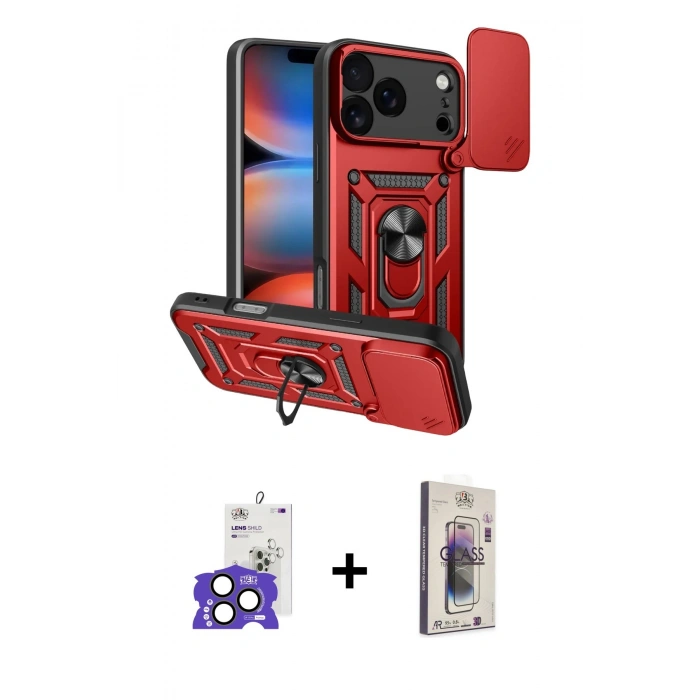 MARSİLYAN™- iPhone 17 Pro Max Kılıf Ahenk Klasik - Siyah Bilvis 3D Cam Ekran Koruyucu + Bilvis Titan Kamera Lens - NLGY