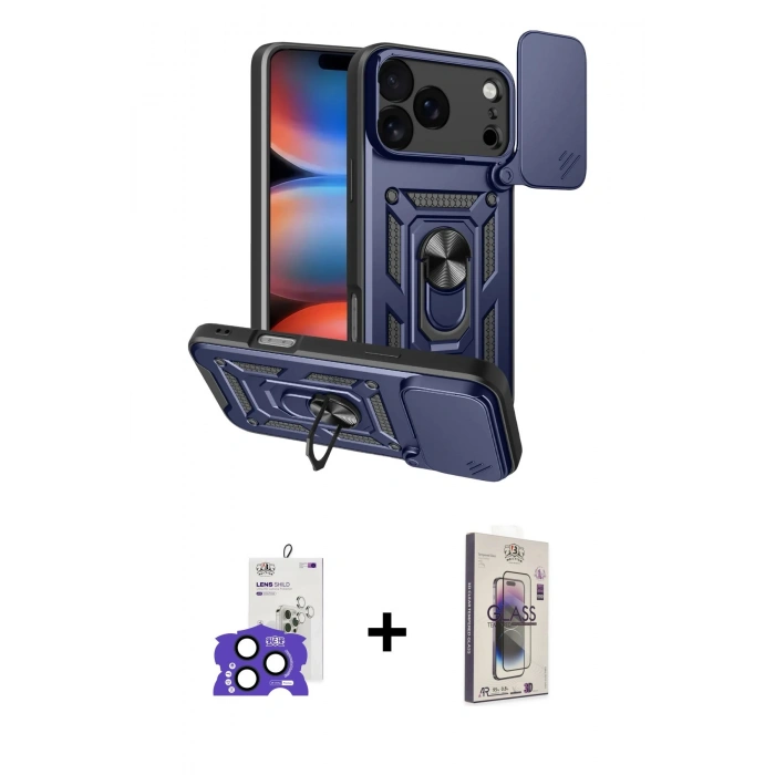 MARSİLYAN™- iPhone 17 Pro Max Kılıf Ahenk Klasik - Siyah Bilvis 3D Cam Ekran Koruyucu + Bilvis Titan Kamera Lens - LT