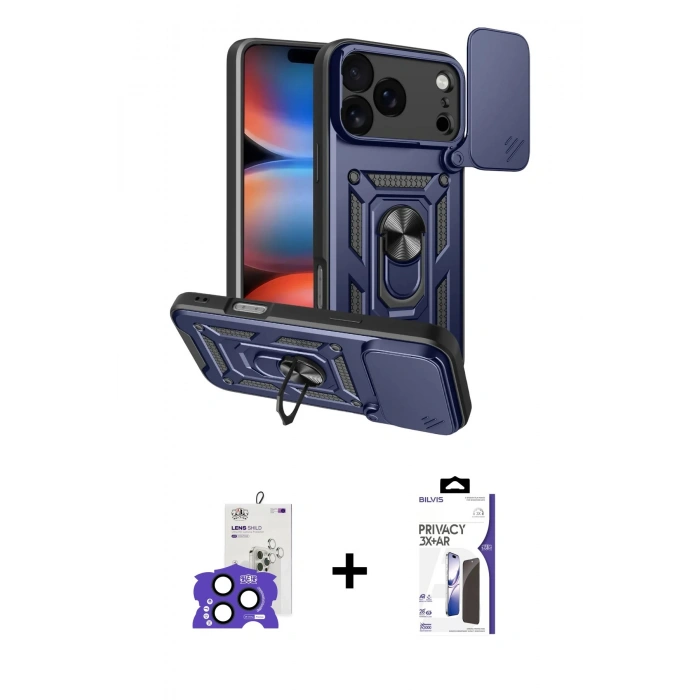 MARSİLYAN™- iPhone 17 Pro Max Kılıf Ahenk Klasik - Siyah Bilvis 3X AR Hayalet Cam Ekran Koruyucu + Bilvis Titan Kamera Lens - LT
