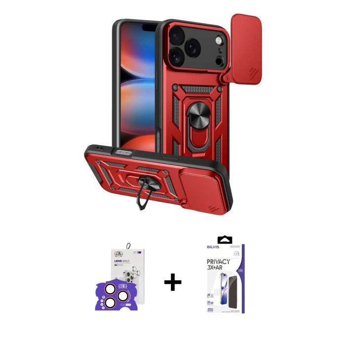 MARSİLYAN™- iPhone 17 Pro Max Kılıf Ahenk Klasik - Siyah Bilvis 3X AR Hayalet Cam Ekran Koruyucu + Bilvis Titan Kamera Lens - TU