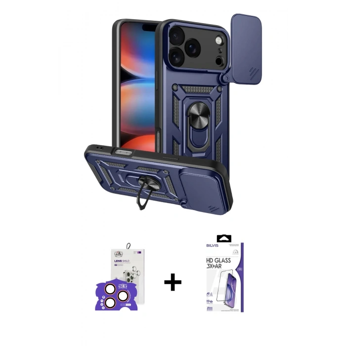 MARSİLYAN™- iPhone 17 Pro Max Kılıf Ahenk Klasik - Siyah Bilvis 3X AR HD Cam Ekran Koruyucu + Bilvis Titan Kamera Lens - TU