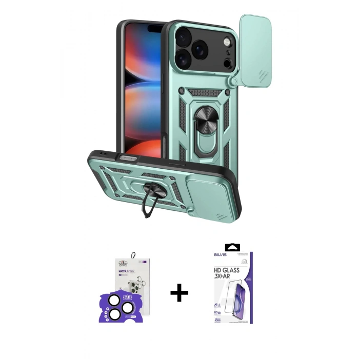 MARSİLYAN™- iPhone 17 Pro Max Kılıf Ahenk Klasik - Siyah Bilvis 3X AR HD Cam Ekran Koruyucu + Bilvis Titan Kamera Lens - NLGY