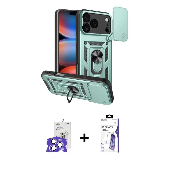 MARSİLYAN™- iPhone 17 Pro Max Kılıf Ahenk Klasik - Siyah Bilvis 3X AR HD Cam Ekran Koruyucu + Bilvis Titan Kamera Lens - GS