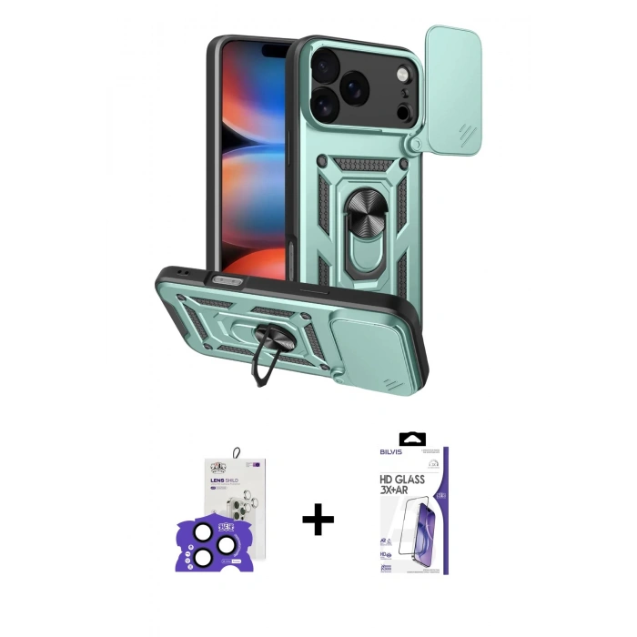MARSİLYAN™- iPhone 17 Pro Max Kılıf Ahenk Klasik - Siyah Bilvis 3X AR HD Cam Ekran Koruyucu + Bilvis Titan Kamera Lens - LT